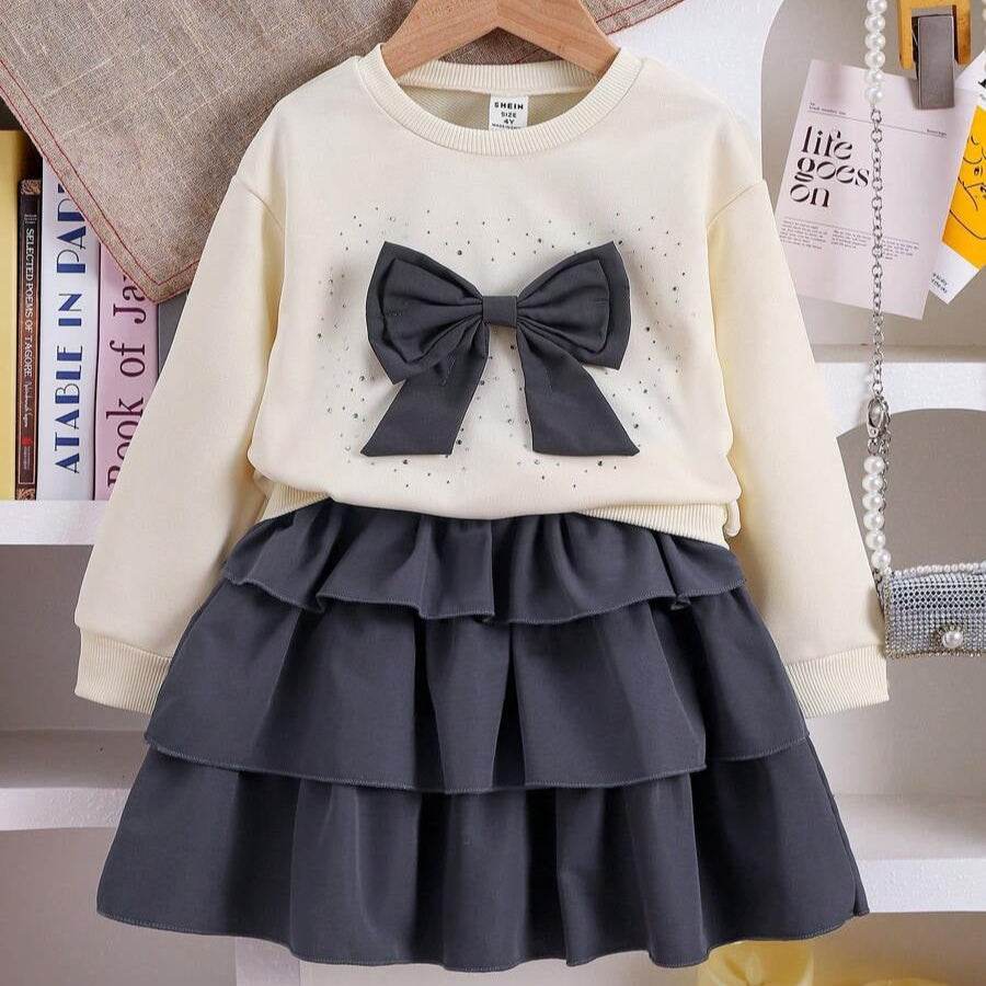 BowWhirl™ – Trendy Set met Strikdetail – Meisjes Voorjaar-Herfst Outfit