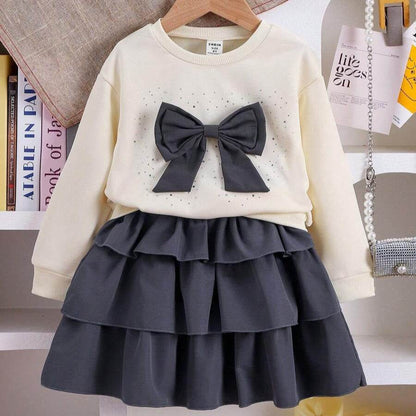 BowWhirl™ – Trendy Set met Strikdetail – Meisjes Voorjaar-Herfst Outfit