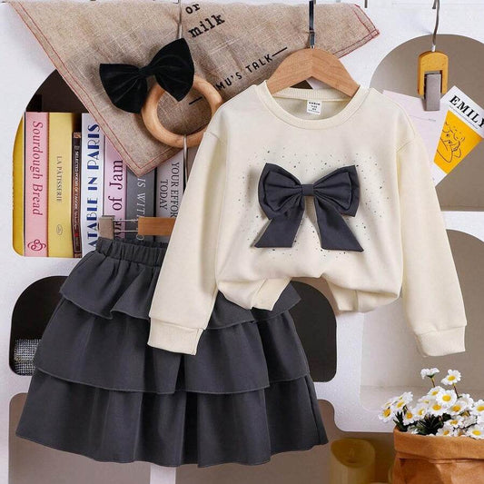 BowWhirl™ – Trendy Set met Strikdetail – Meisjes Voorjaar-Herfst Outfit