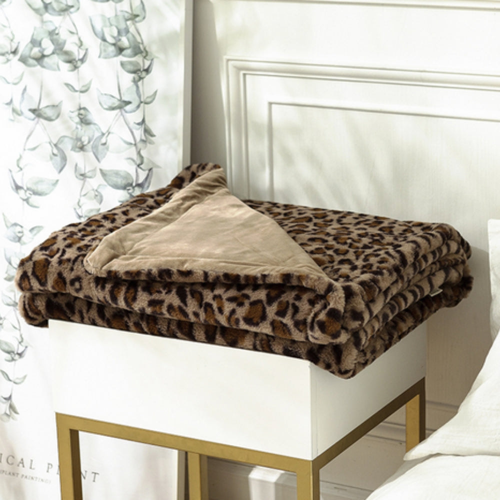Wilde Plaid - Warme Fleece Deken met Luipaardprint, Zacht Imitatiekonijnbont 0