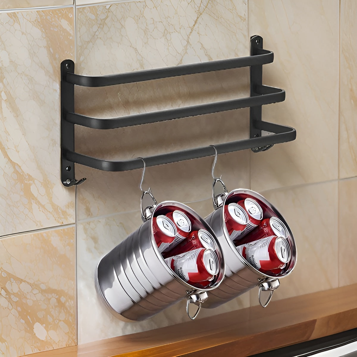 Wilo Wandhanddoekrek - Matzwart Aluminium, Handdoekrek Zonder Boren, 3 Niveaus 4
