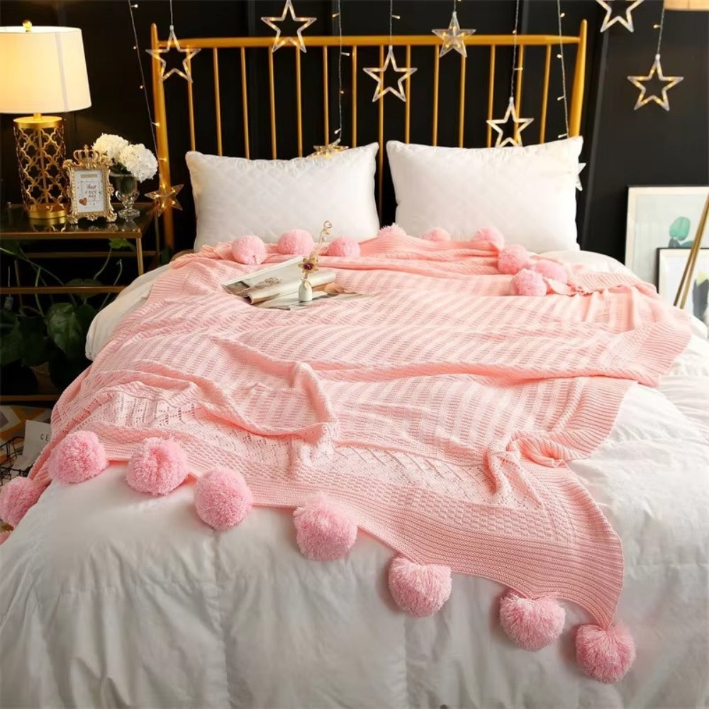 Wondrous Fleece Deken - Zacht Microvezel, Gezellig met Pompons 0