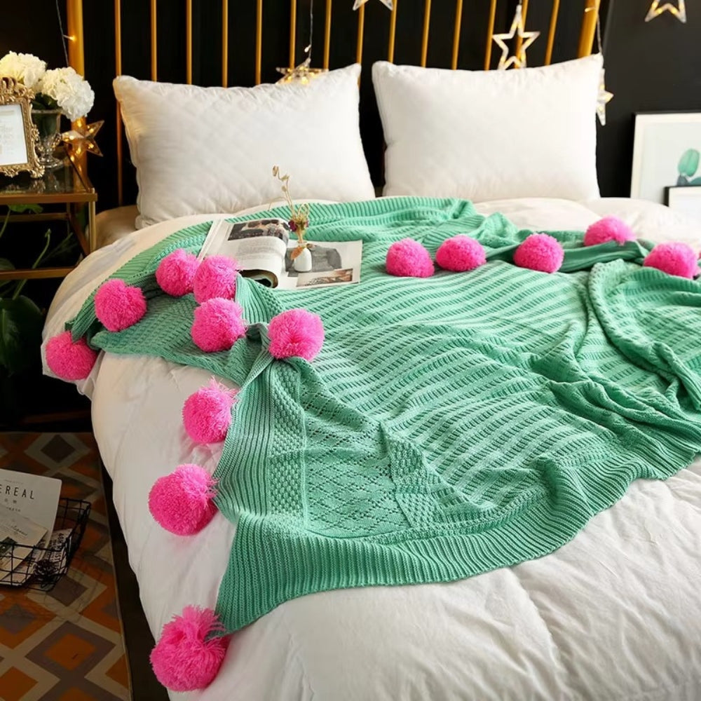 Wondrous Fleece Deken - Zacht Microvezel, Gezellig met Pompons 1