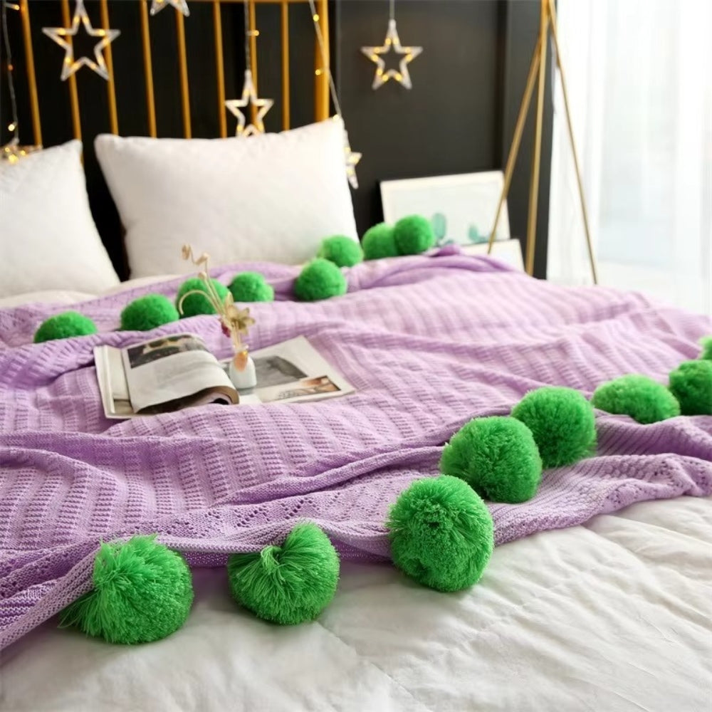 Wondrous Fleece Deken - Zacht Microvezel, Gezellig met Pompons 5