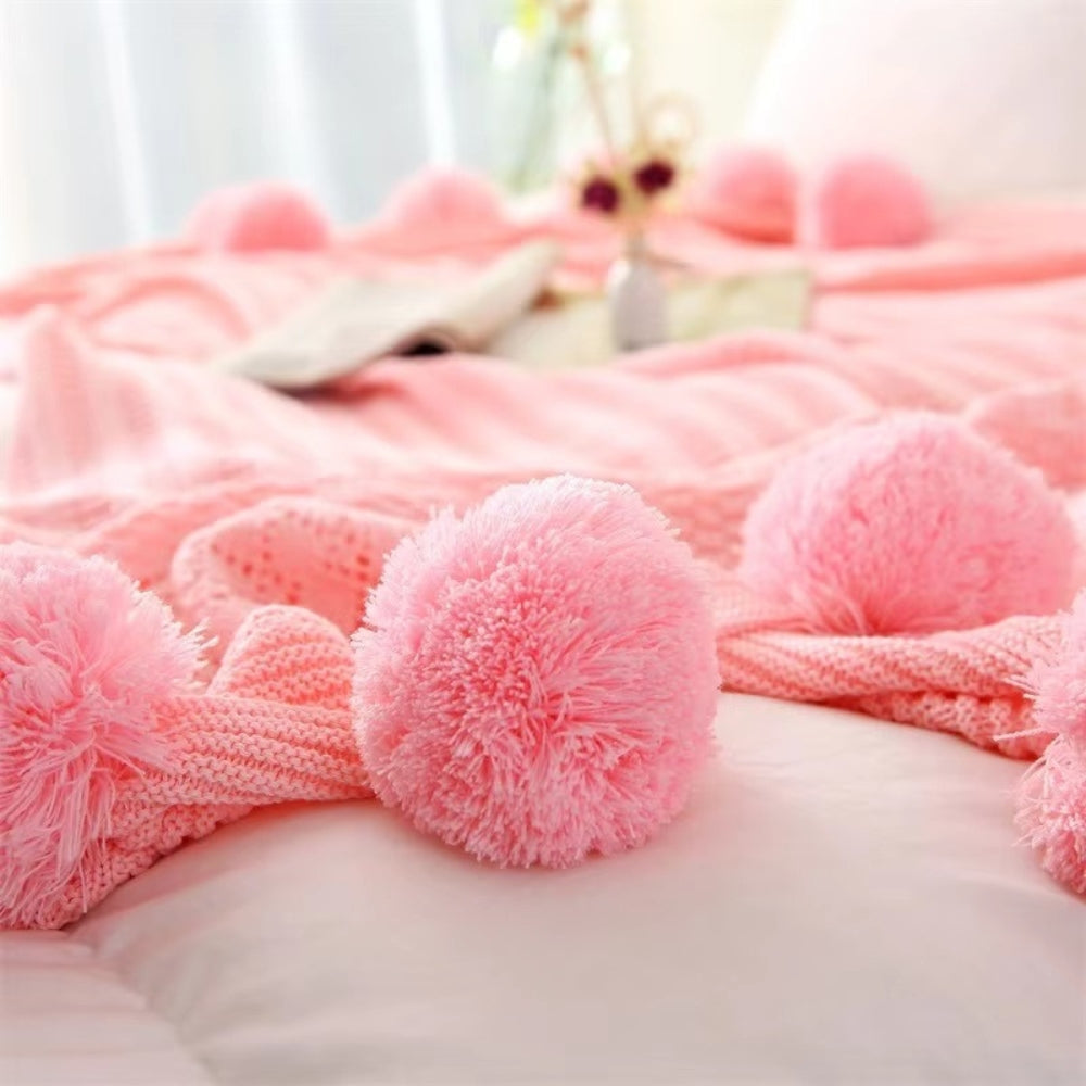 Wondrous Fleece Deken - Zacht Microvezel, Gezellig met Pompons 8