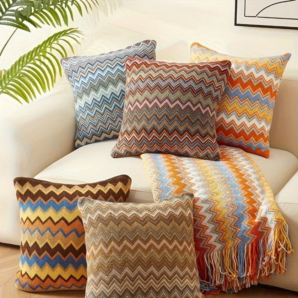 Zora Kussenhoes 45x45 - Gebreide Microvezel, Zigzagpatroon voor Kussens Bank 1