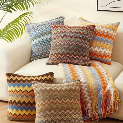Zora Kussenhoes 45x45 - Gebreide Microvezel, Zigzagpatroon voor Kussens Bank 1