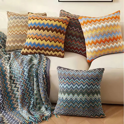 Zora Kussenhoes 45x45 - Gebreide Microvezel, Zigzagpatroon voor Kussens Bank 4