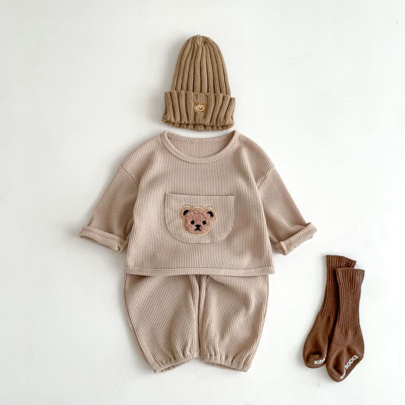 WaffleBear™ – Gebreide Trui en Broek Set met Berenmotief – Warme Baby Outfit