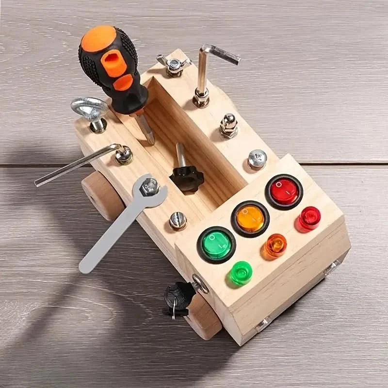 TinkerBoard™ – Montessori Activiteitenbord met LED & Tools – Educatief Motoriek Speelgoed