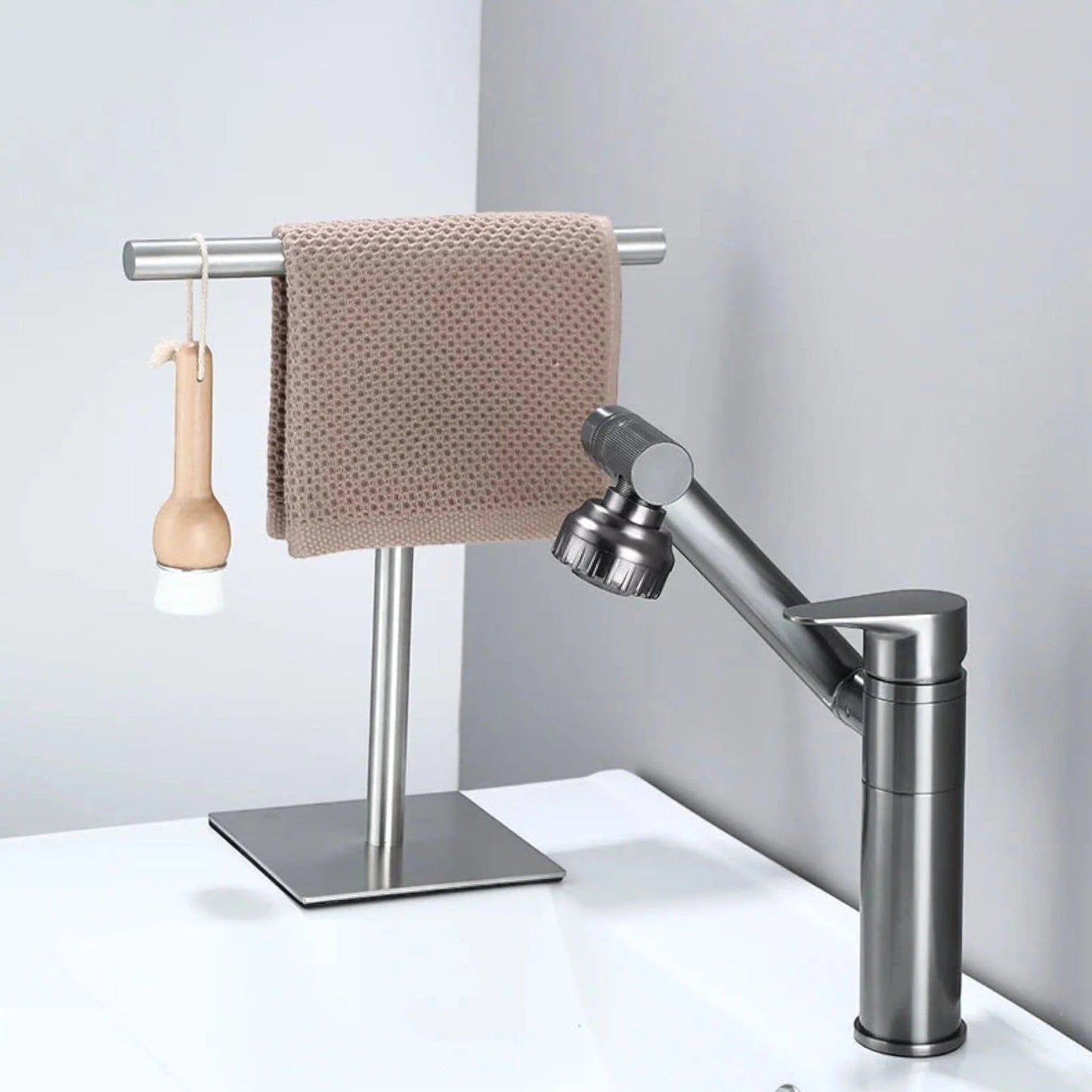 CounterTowelLuxe™ – Vrijstaand Handdoekrek voor Aanrecht – Stabiele Badkamer Handdoekhouder