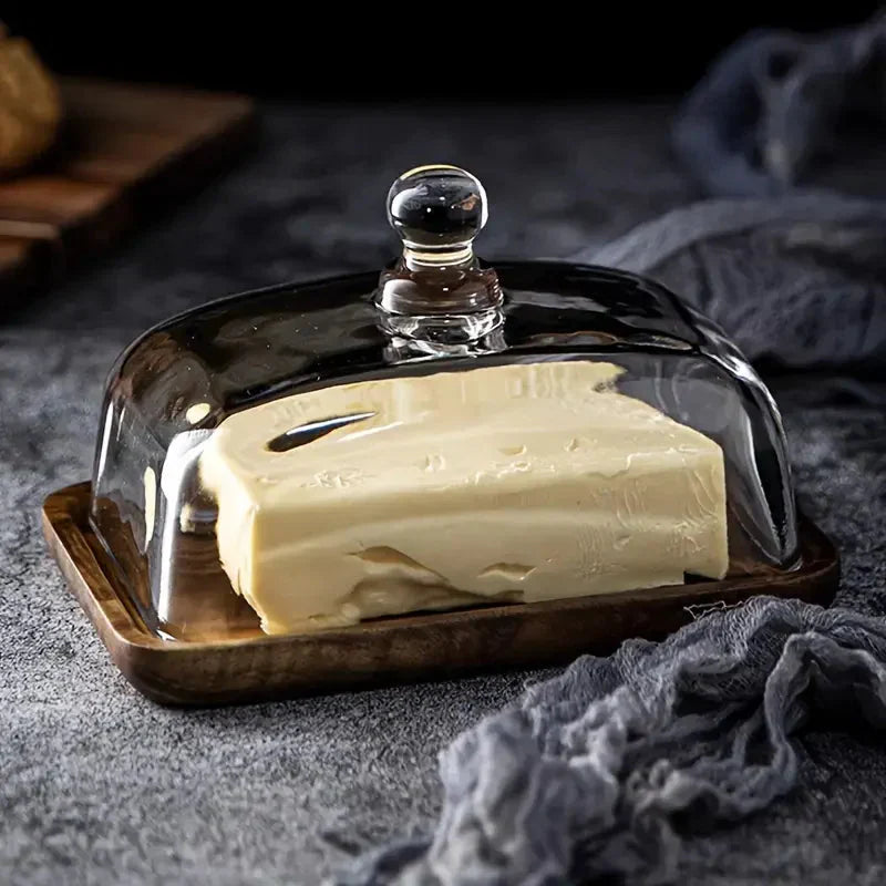 ButterVault™ – Botervloot met Glazen Deksel – Houten Basis Bewaarset