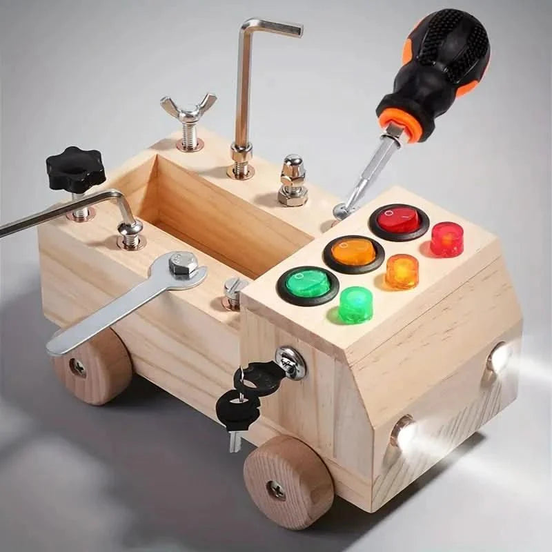 TinkerBoard™ – Montessori Activiteitenbord met LED & Tools – Educatief Motoriek Speelgoed
