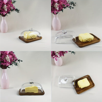 ButterNest™ – Glazen Butterdose met Houten Onderplaat – Elegante Tafelopslag
