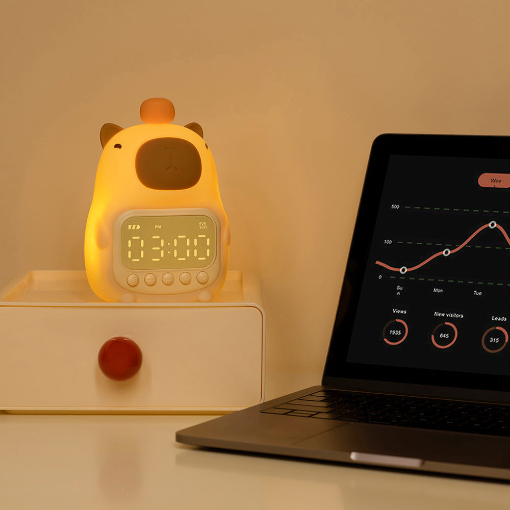 CapyTime™ – Capibara Nachtlamp met Wekker – LED Tap-Bediening