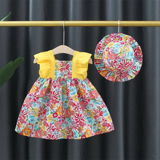 PetalBloom™ – Jurk met Zomerbloemen & Hoed – Baby Meisjesoutfit