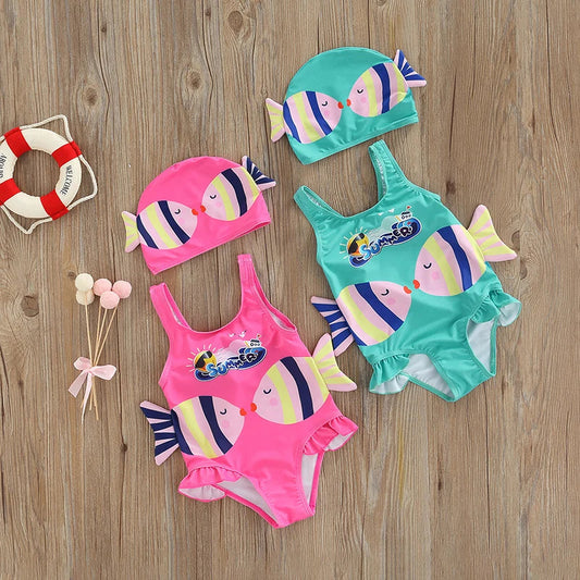 SwimFins™ – Badpak met Vissenprint – Meisjes Zwemoutfit