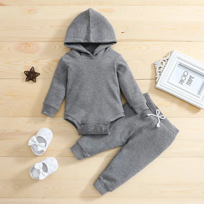 HoodieHug™ – Geribbelde Set met Capuchon – Warme Babyoutfit