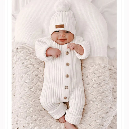 CuddleKnit™ – Zachte Gebreide Romper van Katoen – Unisex Baby Outfit