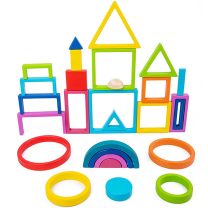 4Ever Wood PuzzleBuild™ - Creatief Stapelen en Leren - Regenboog Stapelspeelgoed
