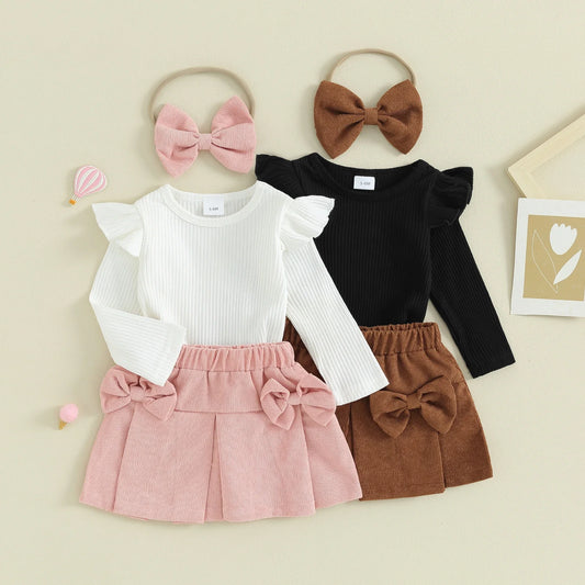 AutumnCharm™ – Geribbelde Top met Rok & Haarband – Meisjes Herfstset