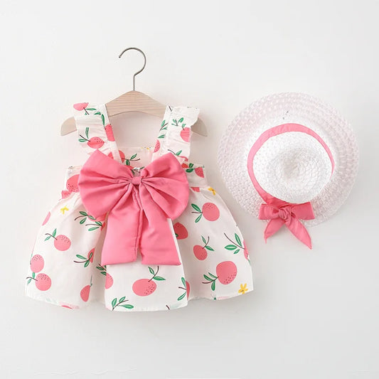FruitFable™ – Zomerse Jurk met Strohoed – Meisjes Zomer Outfit