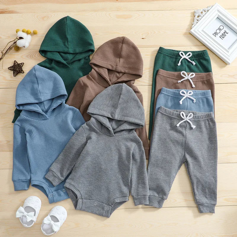 HoodieHug™ – Geribbelde Set met Capuchon – Warme Babyoutfit