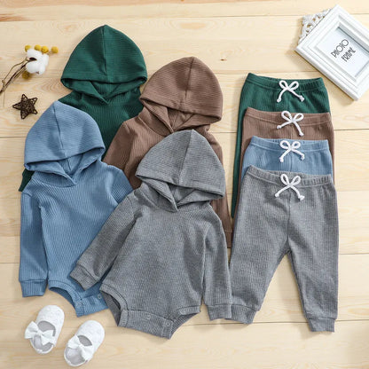 HoodieHug™ – Geribbelde Set met Capuchon – Warme Babyoutfit