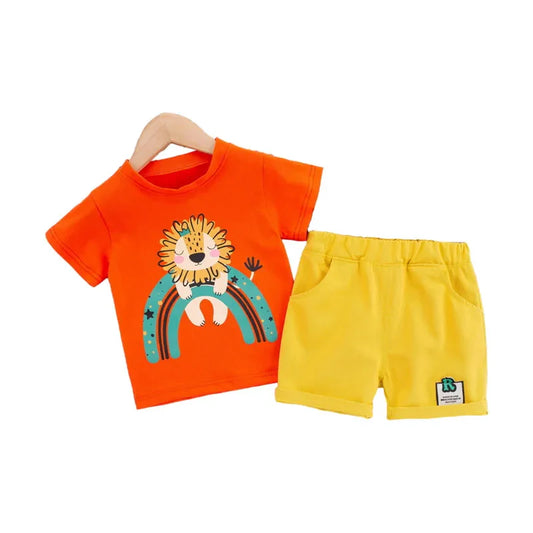 RoarPlay™ – Leeuwenprint T-shirt Set – Zomerse Jongensoutfit