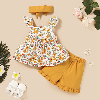 SunBlossom™ – Zomerset met Strik & Haarband – Meisjes 3-Delige Outfit