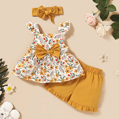 SunBlossom™ – Zomerset met Strik & Haarband – Meisjes 3-Delige Outfit