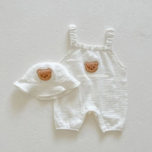 BreezyBear™ – Zomerse Baby Tuinbroek met Hoed – Comfortabele Outfitset