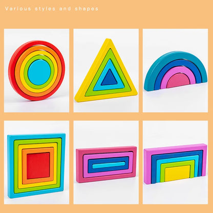 4Ever Wood PuzzleBuild™ - Creatief Stapelen en Leren - Regenboog Stapelspeelgoed