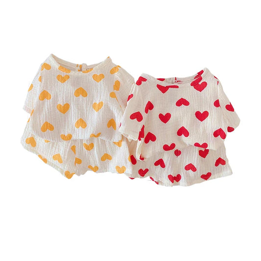 HeartPop™ – Zomerse Set met Hartjesprint – Meisjes Tweedelige Outfit