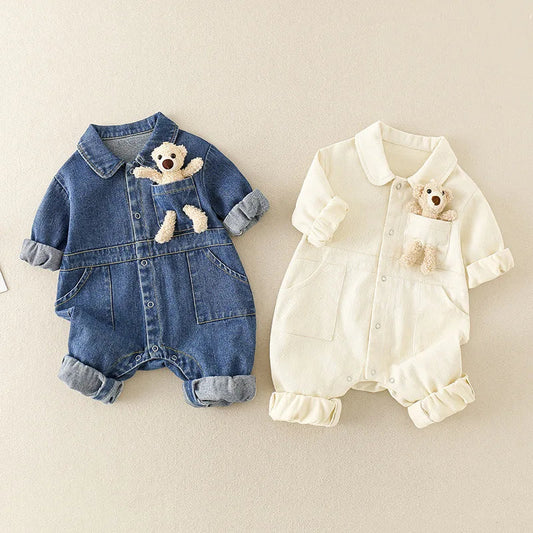 TeddyTrek™ – Denim Jumpsuit met Speelvriend – Baby Outfit met Stijl