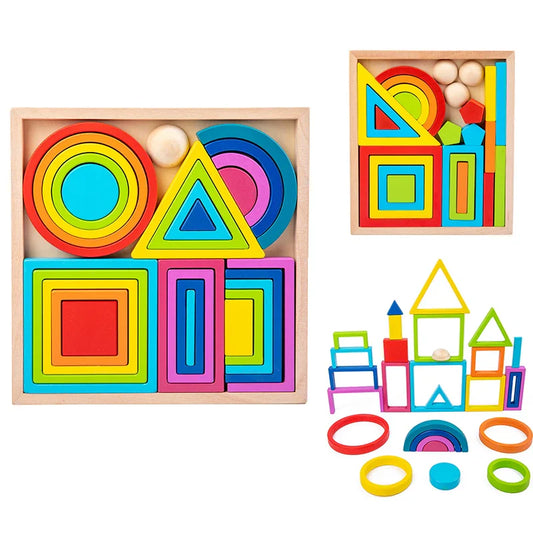 4Ever Wood PuzzleBuild™ - Creatief Stapelen en Leren - Regenboog Stapelspeelgoed
