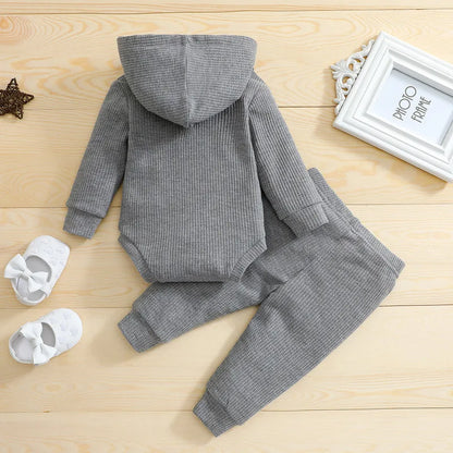HoodieHug™ – Geribbelde Set met Capuchon – Warme Babyoutfit