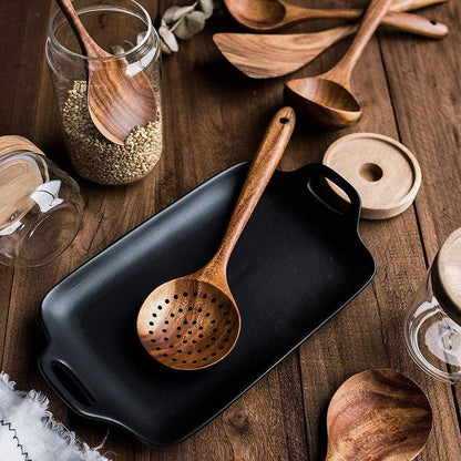 TeakCraft™ – Handgemaakte Teak Keukengerei Set – Krasvrije Kookhulpen Set