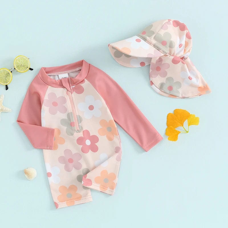 FloraSplash™ – UV Zwempakje met Hoed – Bloemenprint Babyset