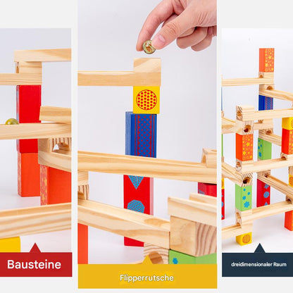 KnikKogel™ – Montessori Houten Knikkerbaan – Educatief Bouwspel met 52/104/156 Onderdelen