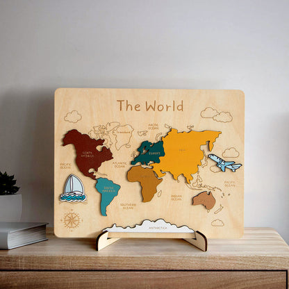 WorldWise™ – Montessori Houten Wereldkaart – Educatief Puzzelspel