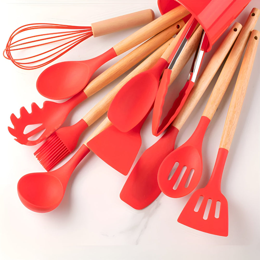 BambooSilicoSet™ – BPA-Vrije Siliconen Keukengerei Set – 12-Delige Kookhulpen Set