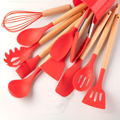 BambooSilicoSet™ – BPA-Vrije Siliconen Keukengerei Set – 12-Delige Kookhulpen Set