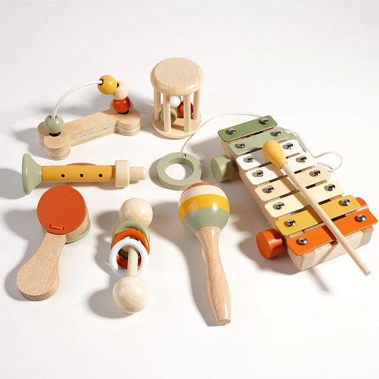 KlankNest™ – Houten Muziekinstrumenten Set voor Baby’s – Montessori Geluid &amp; Ritme Ontdekking